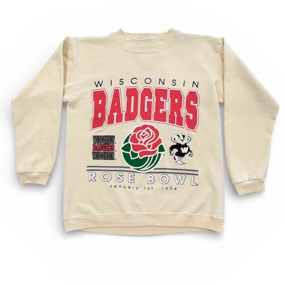 Vintage Wisconsin Badgers Rose Bowl 1994 Crewneck Sweatshirt Cream NCAA Women Sm - Picture 2 of 14